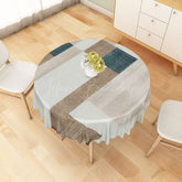 Lofaris Modern Geometric Patchwork Round Tablecloth in Grey Brown and Blue for Contemporary Abstract Decor